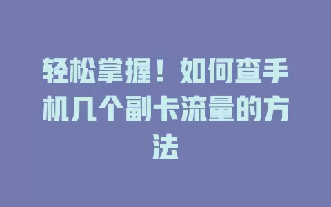 轻松掌握！如何查手机几个副卡流量的方法
