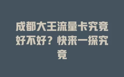 成都大王流量卡究竟好不好？快来一探究竟