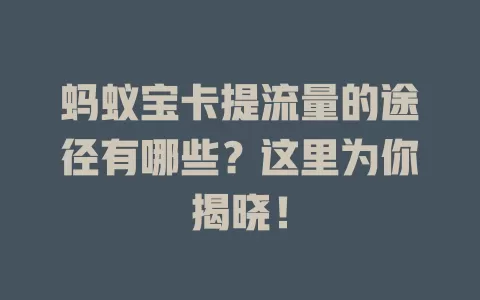 蚂蚁宝卡提流量的途径有哪些？这里为你揭晓！