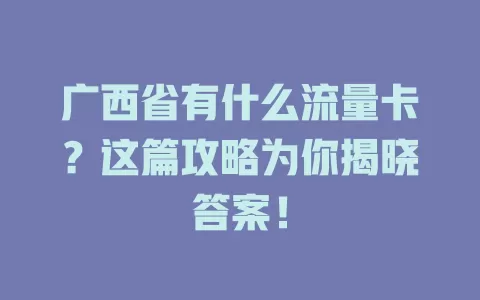 广西省有什么流量卡？这篇攻略为你揭晓答案！