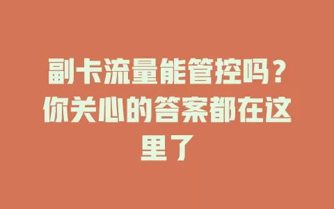 副卡流量能管控吗？你关心的答案都在这里了