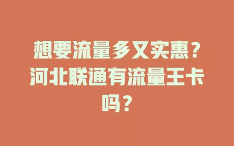 想要流量多又实惠？河北联通有流量王卡吗？