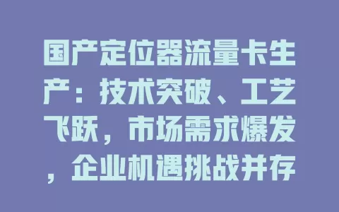 国产定位器流量卡生产：技术突破、工艺飞跃，市场需求爆发，企业机遇挑战并存，未来有望更大突破