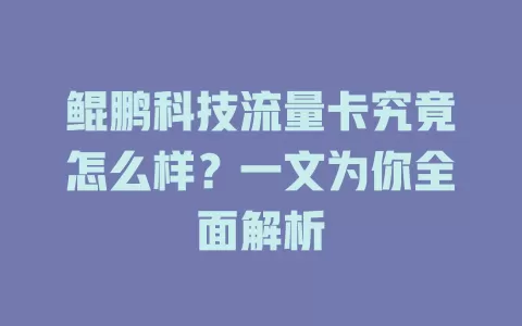 鲲鹏科技流量卡究竟怎么样？一文为你全面解析