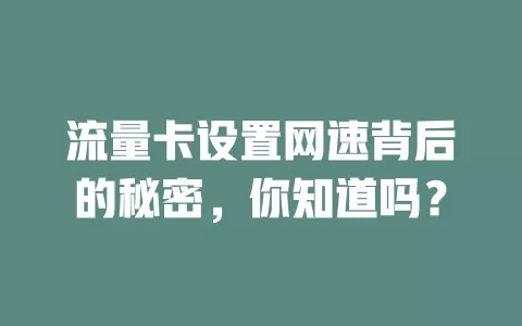 流量卡设置网速背后的秘密，你知道吗？