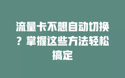 流量卡不想自动切换？掌握这些方法轻松搞定