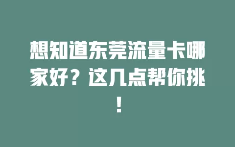 想知道东莞流量卡哪家好？这几点帮你挑！
