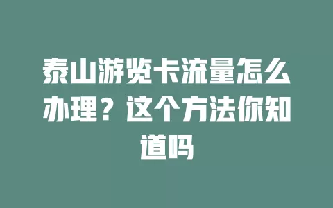泰山游览卡流量怎么办理？这个方法你知道吗