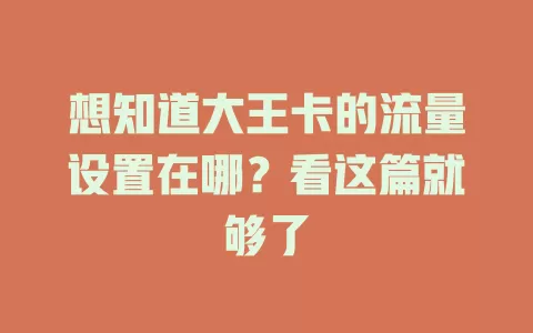 想知道大王卡的流量设置在哪？看这篇就够了