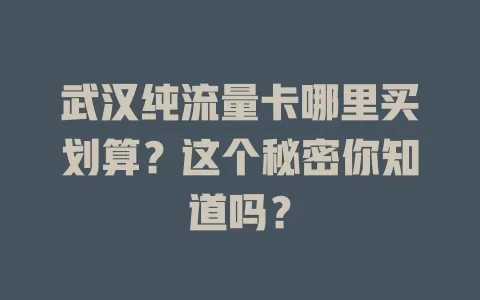 武汉纯流量卡哪里买划算？这个秘密你知道吗？