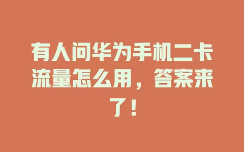 有人问华为手机二卡流量怎么用，答案来了！