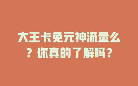 大王卡免元神流量么？你真的了解吗？