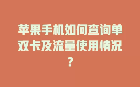 苹果手机如何查询单双卡及流量使用情况？
