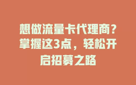 想做流量卡代理商？掌握这3点，轻松开启招募之路