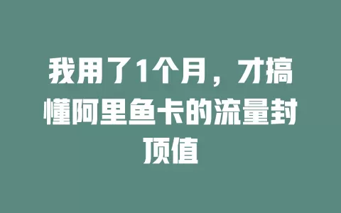 我用了1个月，才搞懂阿里鱼卡的流量封顶值