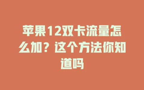 苹果12双卡流量怎么加？这个方法你知道吗
