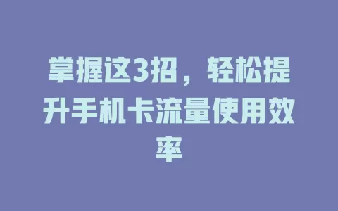 掌握这3招，轻松提升手机卡流量使用效率