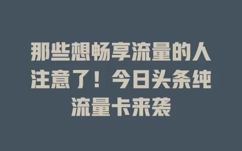 那些想畅享流量的人注意了！今日头条纯流量卡来袭
