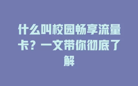 什么叫校园畅享流量卡？一文带你彻底了解