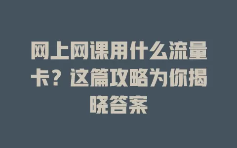 网上网课用什么流量卡？这篇攻略为你揭晓答案
