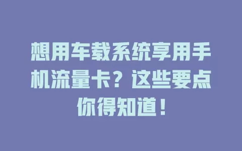 想用车载系统享用手机流量卡？这些要点你得知道！