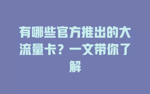 有哪些官方推出的大流量卡？一文带你了解