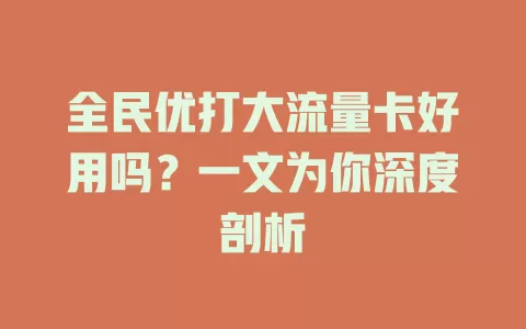 全民优打大流量卡好用吗？一文为你深度剖析