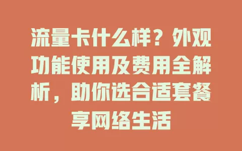 流量卡什么样？外观功能使用及费用全解析，助你选合适套餐享网络生活