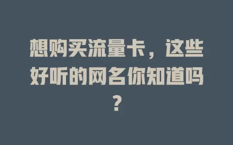 想购买流量卡，这些好听的网名你知道吗？