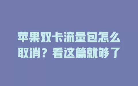 苹果双卡流量包怎么取消？看这篇就够了