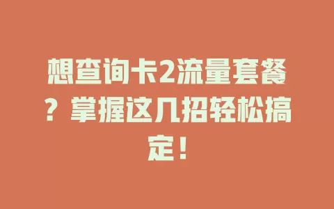 想查询卡2流量套餐？掌握这几招轻松搞定！