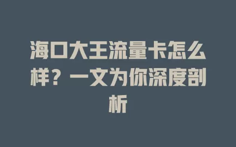 海口大王流量卡怎么样？一文为你深度剖析