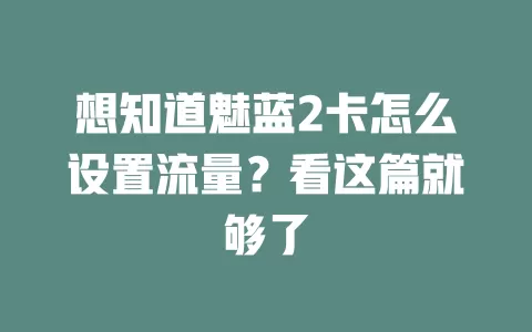 想知道魅蓝2卡怎么设置流量？看这篇就够了