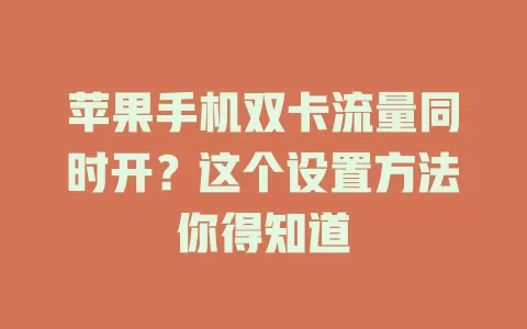 苹果手机双卡流量同时开？这个设置方法你得知道