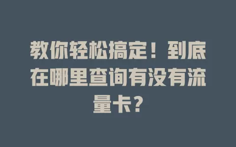 教你轻松搞定！到底在哪里查询有没有流量卡？