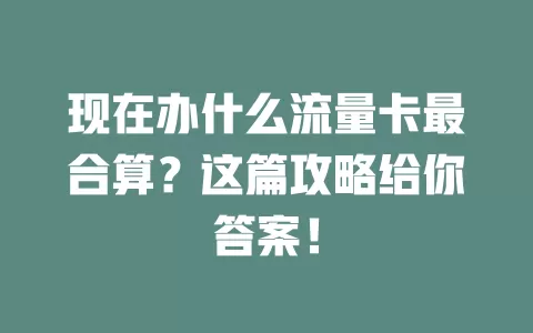 现在办什么流量卡最合算？这篇攻略给你答案！