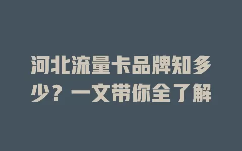 河北流量卡品牌知多少？一文带你全了解