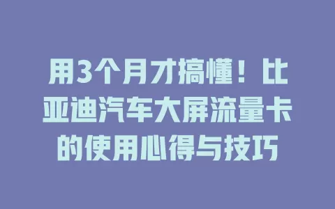 用3个月才搞懂！比亚迪汽车大屏流量卡的使用心得与技巧