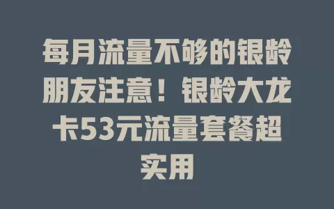 每月流量不够的银龄朋友注意！银龄大龙卡53元流量套餐超实用