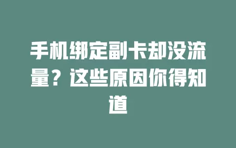 手机绑定副卡却没流量？这些原因你得知道