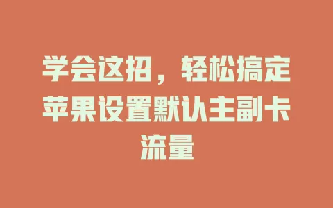 学会这招，轻松搞定苹果设置默认主副卡流量
