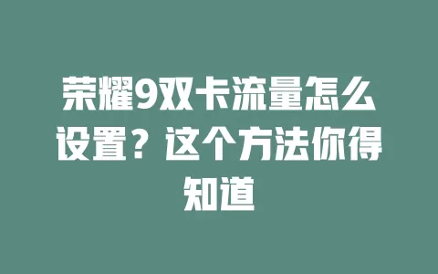 荣耀9双卡流量怎么设置？这个方法你得知道