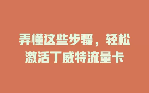 弄懂这些步骤，轻松激活丁威特流量卡