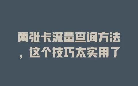 两张卡流量查询方法，这个技巧太实用了