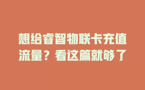 想给睿智物联卡充值流量？看这篇就够了