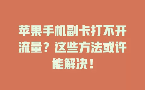 苹果手机副卡打不开流量？这些方法或许能解决！