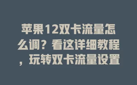 苹果12双卡流量怎么调？看这详细教程，玩转双卡流量设置