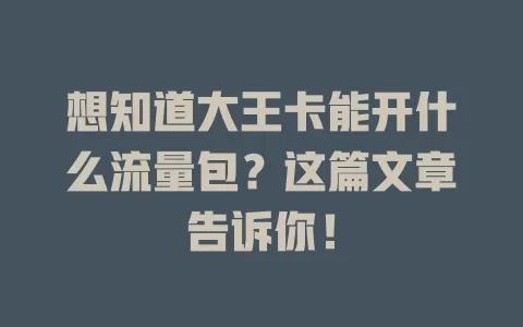 想知道大王卡能开什么流量包？这篇文章告诉你！