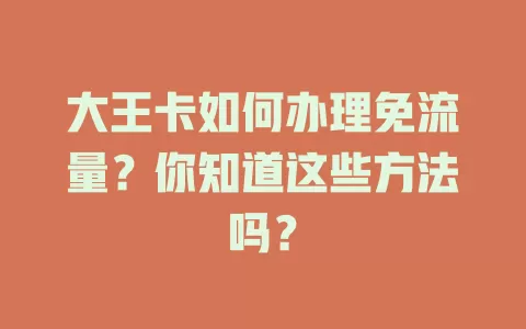 大王卡如何办理免流量？你知道这些方法吗？