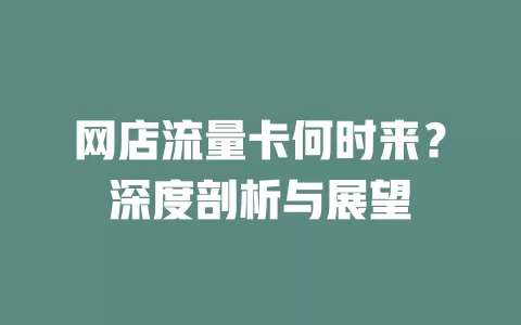 网店流量卡何时来？深度剖析与展望